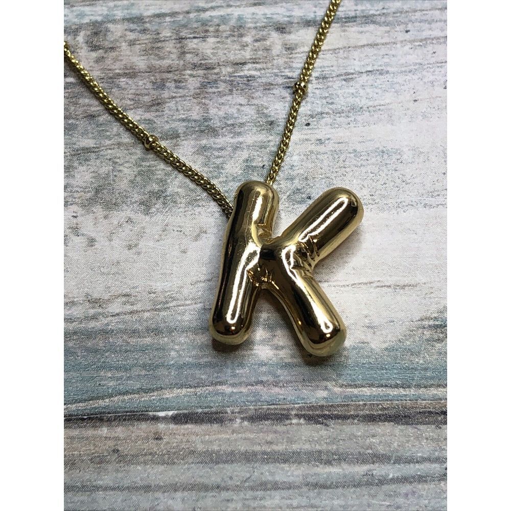 Balloon Initial K Gold Tone Necklace 18" chain NWOT